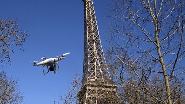 Illustration of drone beside Eiffel Tower (27 Feb)
