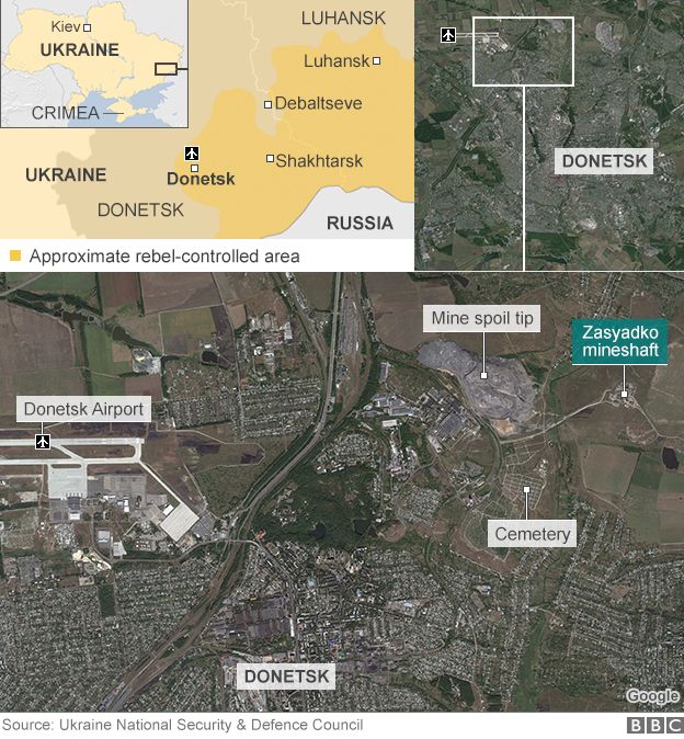 BBC map showing site of Ukraine mine