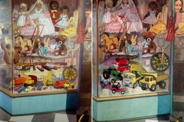 Image of toy shop in different versions of book