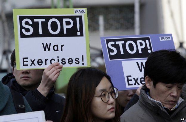 Korean protesters near the US embassy in Seoul, 2 March