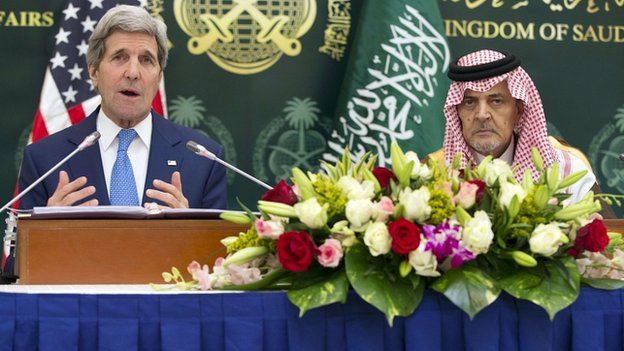 US Secretary of State John Kerry and Saudi Foreign Minister Prince Saud al-Faisal in Riyadh. 5 March 2015