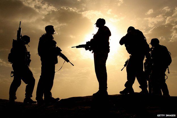 17 May 2006, British soldiers silhouetted against the sky in Helmand province, Afghanistan