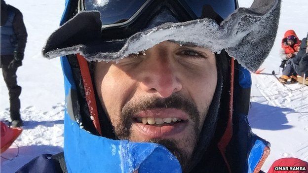 Omar Samra taking a selfie while trekking to the South Pole last year