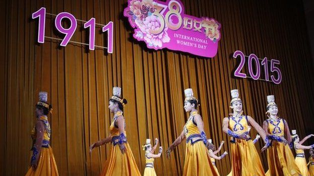 A picture made available on 08 March 2015 of dancers performing a Mongolian traditional dance during a reception to celebrate International Women's Day in Beijing, China, 06 March 2015.