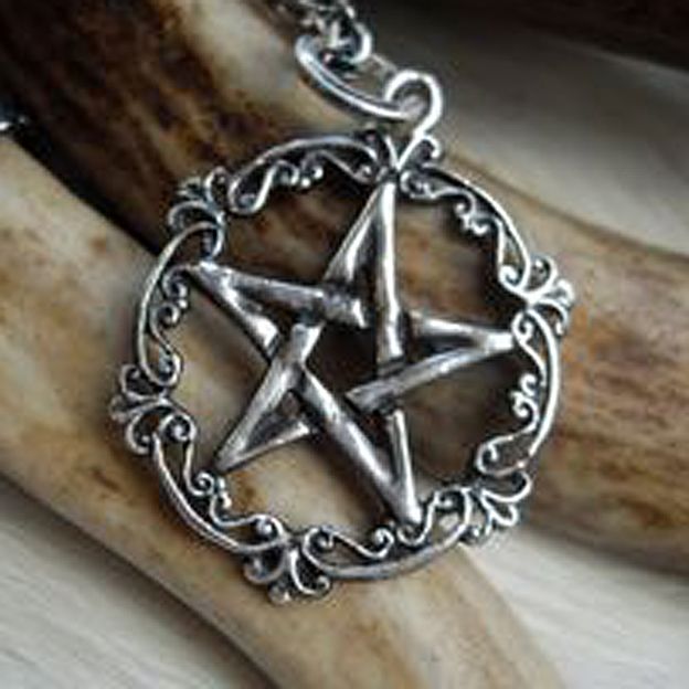 Silver necklace - a circle with a star inside