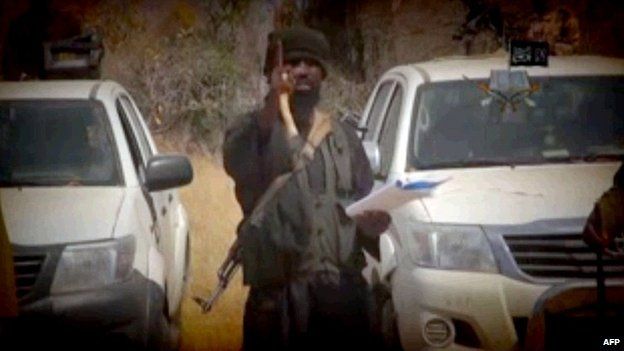 In this screen grab image taken on February 9, 2015 from a video made available by Islamist group Boko Haram, leader Abubakar Shekau makes a statement at an undisclosed location