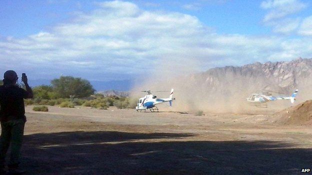 Two helicopters take off in La Rioja province