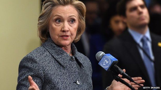 Hillary Clinton answers questions from reporters March 10, 2015 at the United Nations in New York.