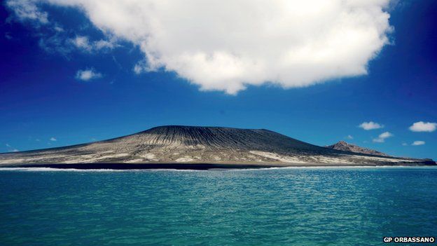 A new volcanic island rising from the Pacific Ocean - March 2015.