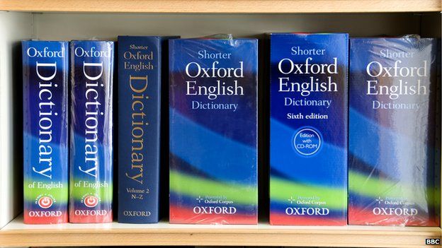 A display of Oxford dictionaries on sale at the Oxford University Press shop