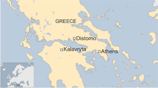 Greece map showing Distomo and Kalavryta