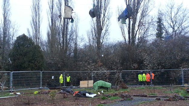 "Security specialists" removing tree-top protesters at Stapleton Allotments have entered a second day