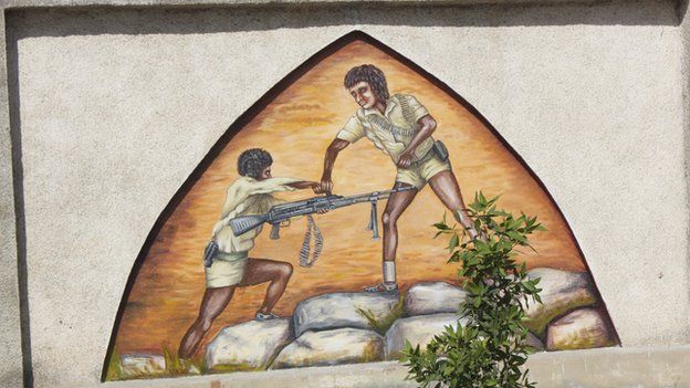 A mural showing soldiers fighting in Eritrea