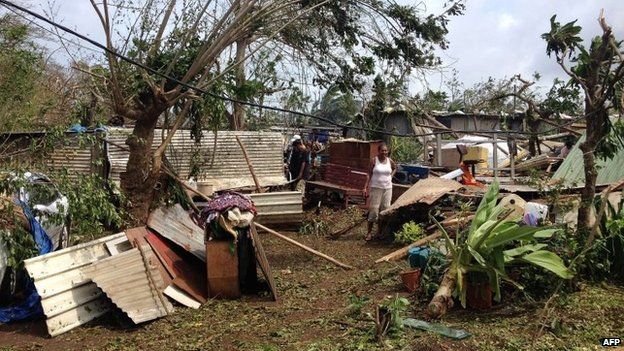 A damaged home in Seaside, near the Vanuatu capital of Port Vila, on Saturday (image handout from Australian Red Cross)