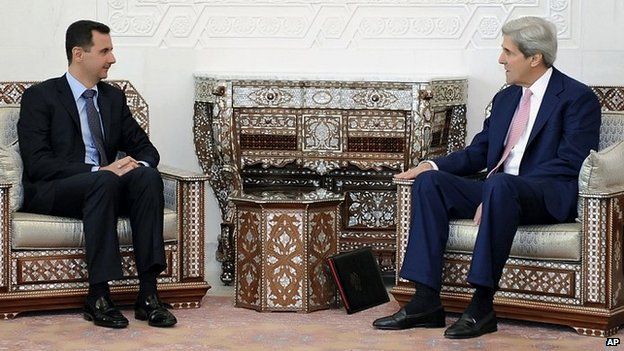 Syrian President Bashar al-Assad meets with US Secretary of State John Kerry in Damascus, Syria - 1 April 2010