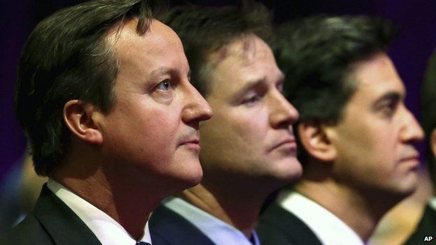David Cameron, Nick Clegg and Ed Miliband