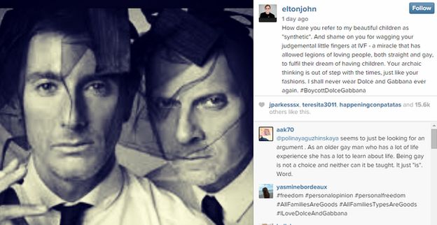 Ring tilbage Mob hoppe Dolce and Gabbana say 'Boycott Elton John' - BBC News