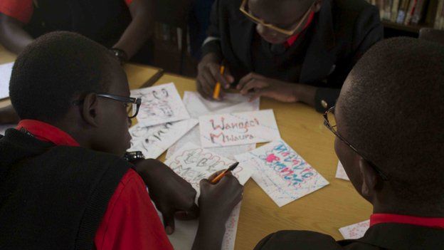 Kenyan boys write letters