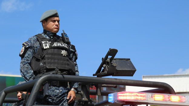 A federal police officer on patrol in Acapulco
