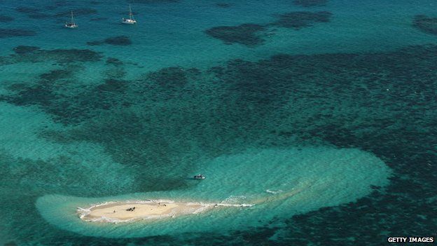 An aerial view of Vlassof Cay in the Great Barrier Reef is seen on 14 November 2012 in Cairns, Australia