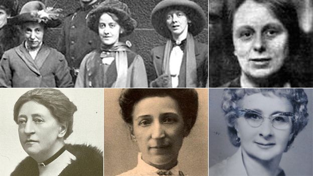 (Clockwise from top left) Lilian Forrester, Annie Briggs and Evelyn Manesta; Mary Quaile; Betty Tebbs; Hannah Mitchell; Margaret Ashton