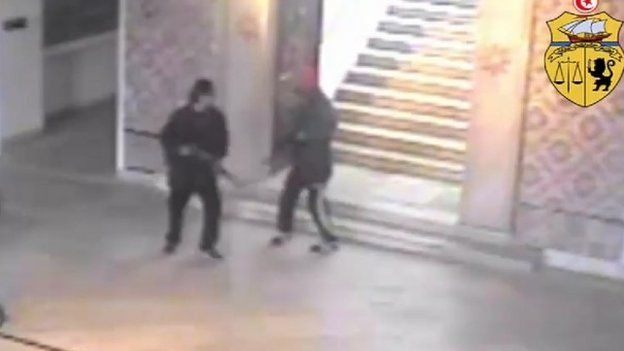An image grab taken from a closed circuit television footage released by the Tunisian interior ministry on March 21, 2015 reportedly shows the two gunmen who attacked Tunisia's National Bardo Museum