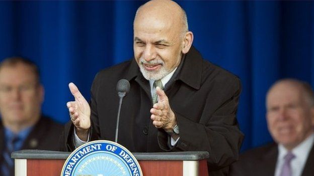 Ashraf Ghani addressing a ceremony at the Pentagon, 23 March 2015