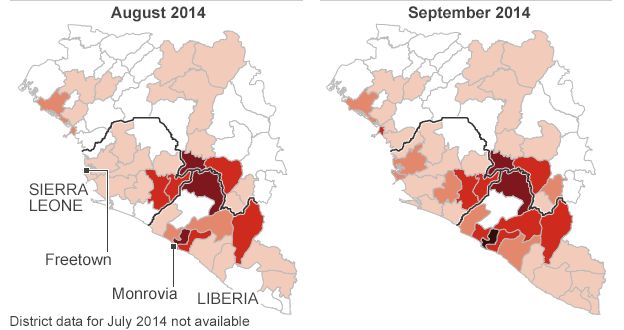 Ebola spread maps, July and August 2014