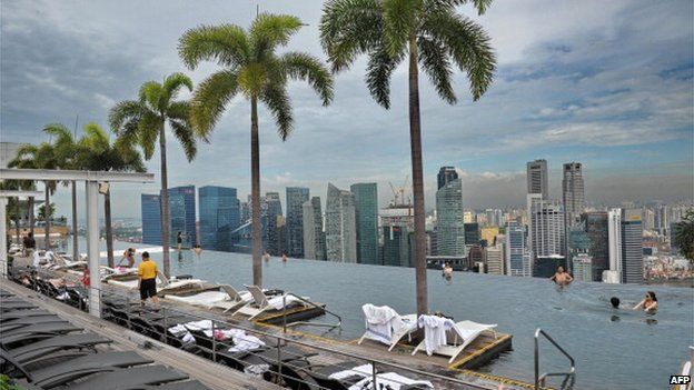 Rooftop infinity pool at Marina Bay Sands Resort in Singapore