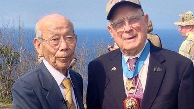 Tsuruji Akikusa and Hershel "Woody" Williams at Iwo Jima