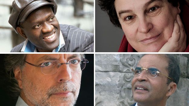 The list includes four African writers (clockwise from top left): Alain Mabanckou, Marlene van Niekerk, Ibrahim al-Koni and Mia Couto