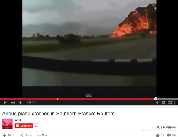 A YouTube video claiming to be of Tuesday's crash of a Germanwings flight is actually from Afghanistan and is two years old.