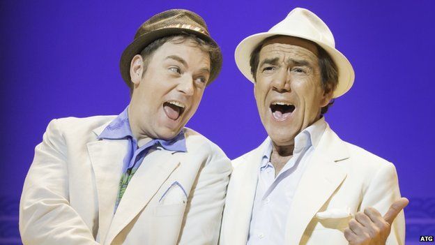 Rufus Hound and Robert Lindsay staring in the musical Dirty Rotten Scoundrels at ATG's Savoy Theatre