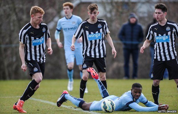 Newcastle United play Manchester City in the Premier League Barclays Under-18 league