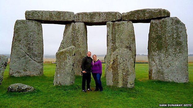This picture of Sara Dunaway-Seitz and her husband on their honeymoon at Stonehenge