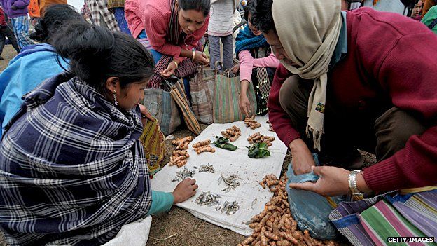 Tiwa tribal people exchange commodities at the Jonbeel Mela in India