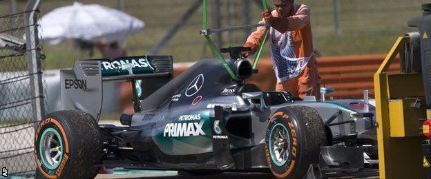 Lewis Hamilton experienced an engine problem during first practice