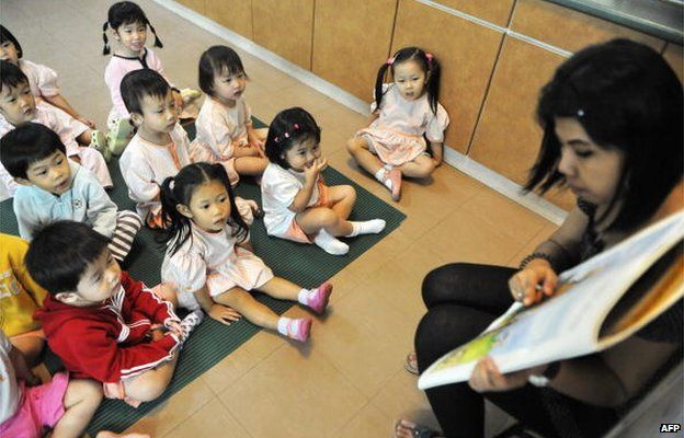 This photo taken on 25 May 2010 shows children attending their pre-school class in Singapore