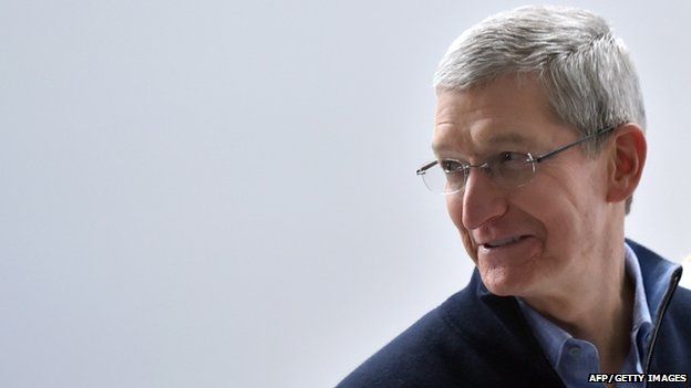 Apple CEO Tim Cook as he speaks to members of the media at an Apple press event in San Francisco, California 13 March 2015