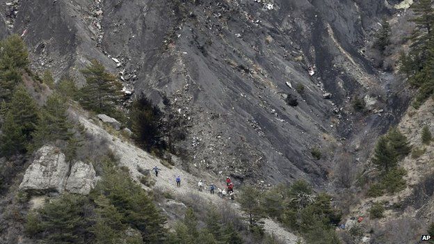 Recovery team at Germanwings crash site in the French Alps, 25 March 2015