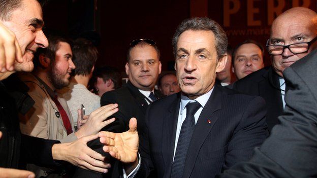 French ex-President Nicolas Sarkozy with UMP supporters