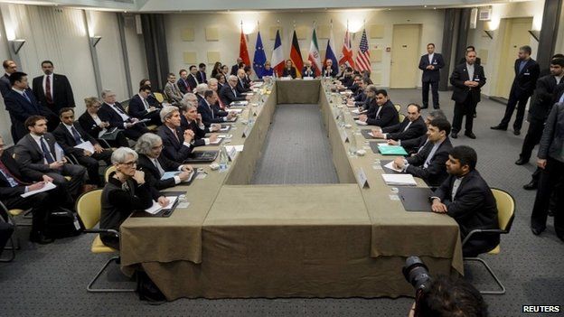 Representatives of the P5+1 and Iran attend nuclear talks in Lausanne, Switzerland (30 March 2015)
