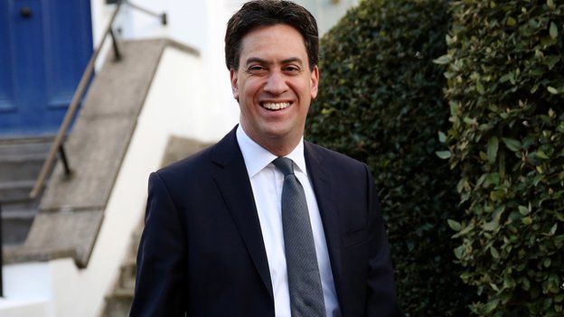 Ed Miliband leaves his home on the first day of the election campaign