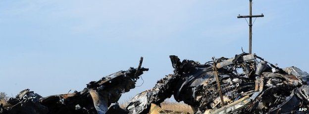 Wreckage from flight MH17 lies undisturbed at the village of Rassipnoe (15 Oct)