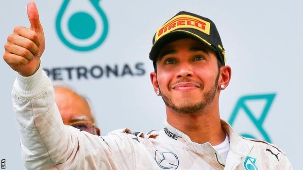 Lewis Hamilton on the podium in Malaysia
