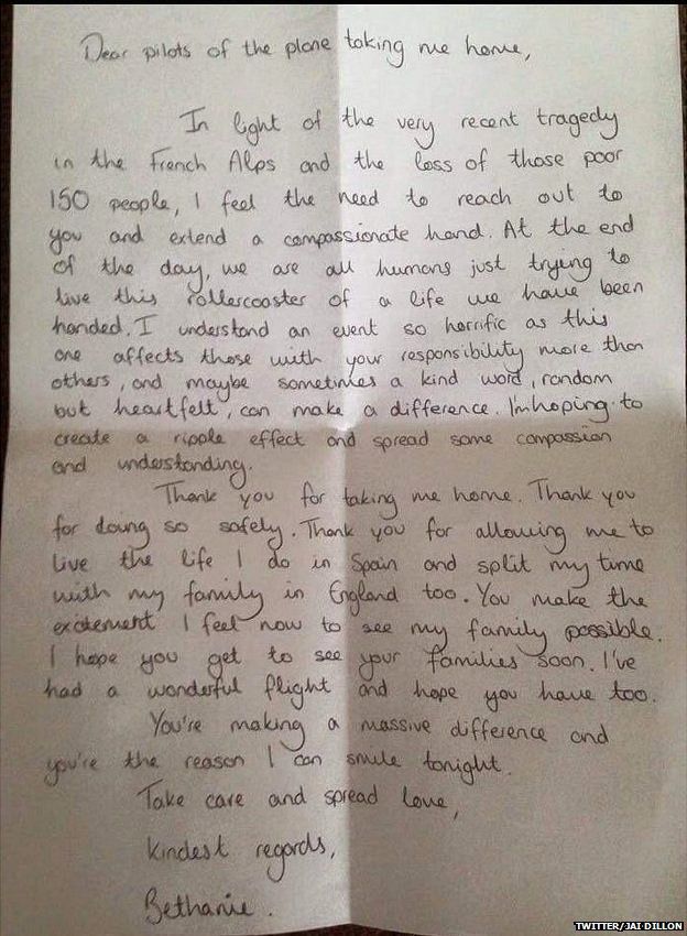 Bethanie's letter to pilots