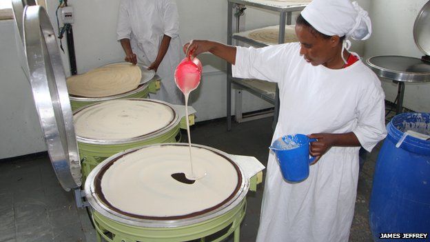 Injera being made at Mama Fresh