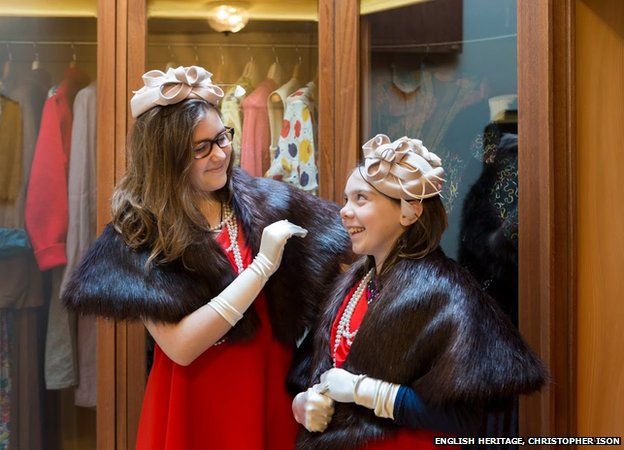 Visitors dress in vintage clothing in Virginia Courtauld's walk-in wardrobe