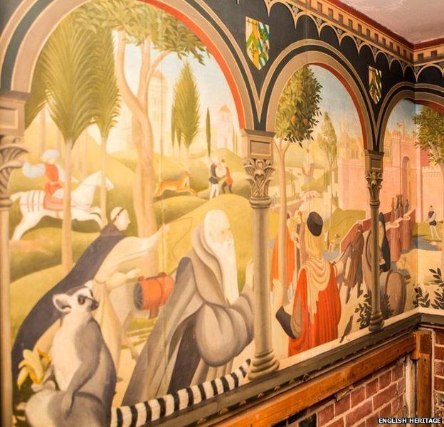 Mural by Mary Adshead in the basement at Eltham Palace