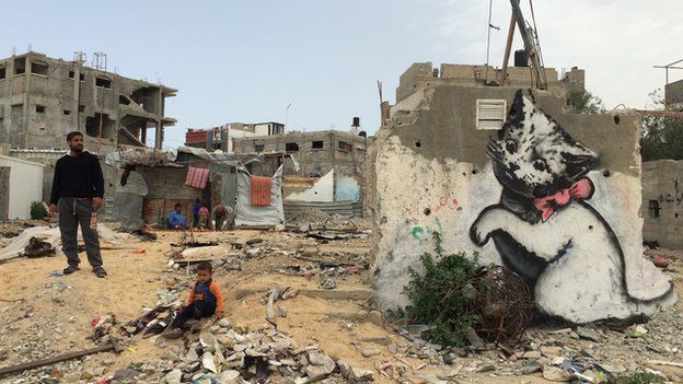 Banksy mural of a cat in Gaza